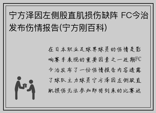 宁方泽因左侧股直肌损伤缺阵 FC今治发布伤情报告(宁方刚百科)