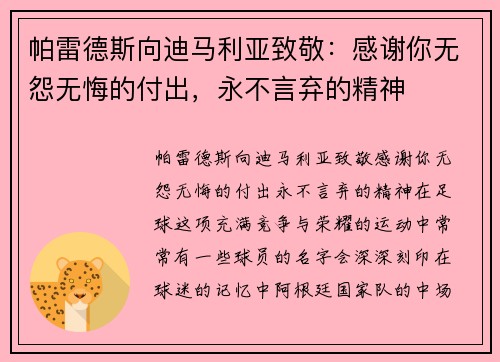 帕雷德斯向迪马利亚致敬：感谢你无怨无悔的付出，永不言弃的精神