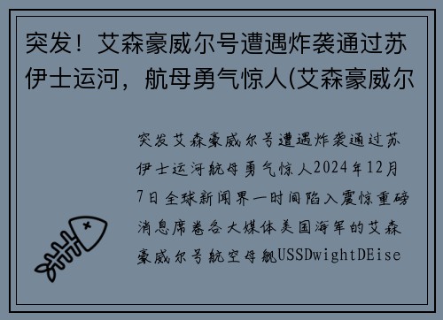 突发！艾森豪威尔号遭遇炸袭通过苏伊士运河，航母勇气惊人(艾森豪威尔号 苏伊士)